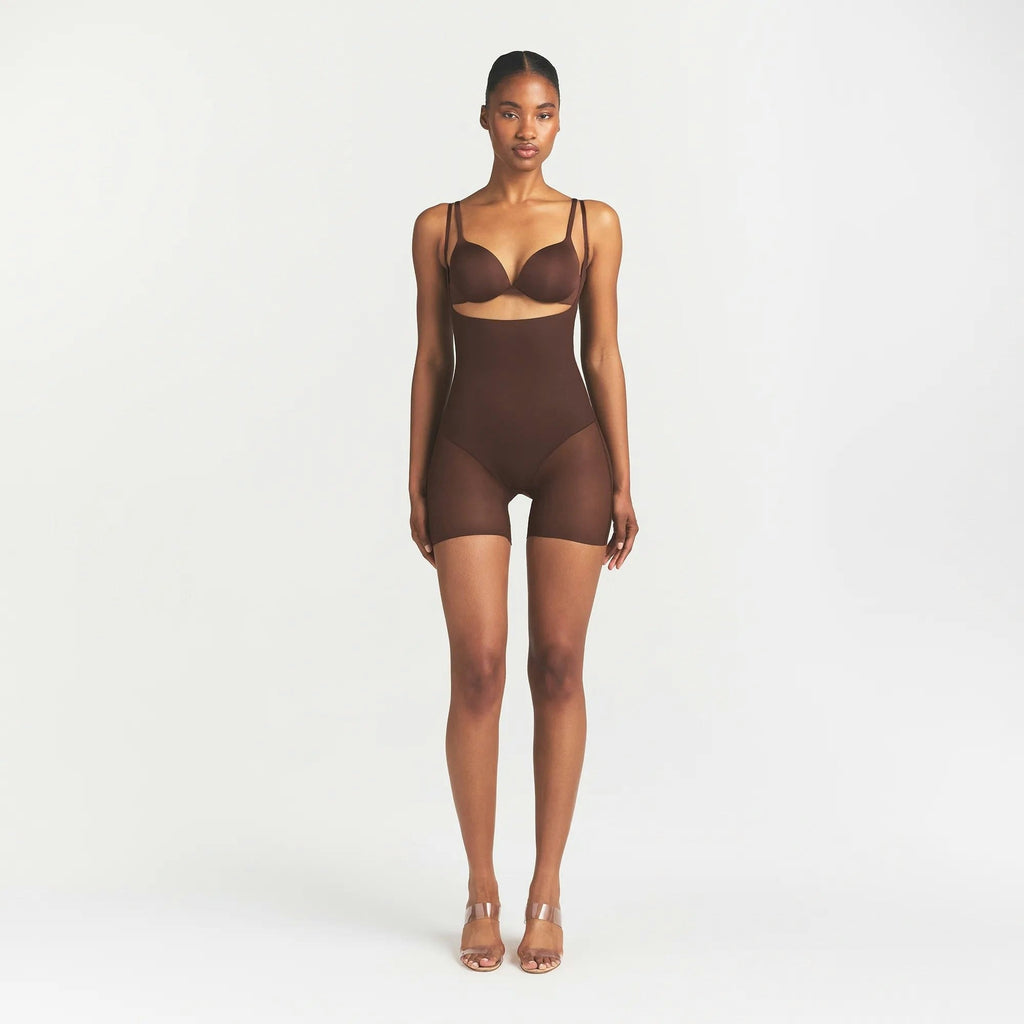 CORE SCULPT BACK SMOOTHING OPEN BUST MID THIGH BODYSUIT