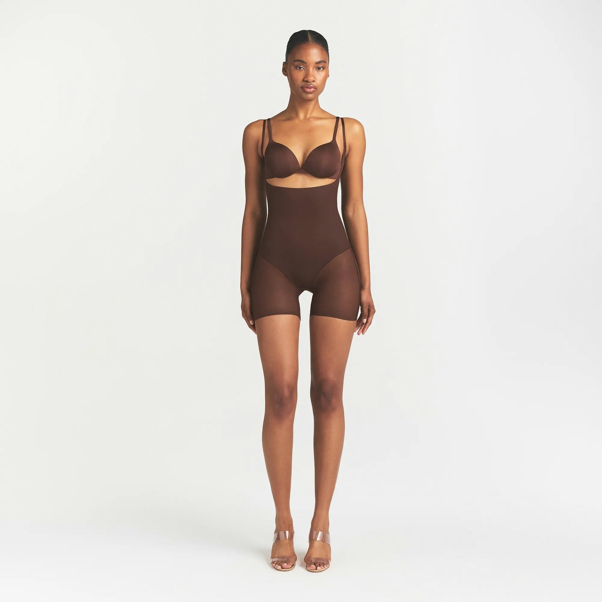 CORE SCULPT BACK SMOOTHING OPEN BUST MID THIGH BODYSUIT