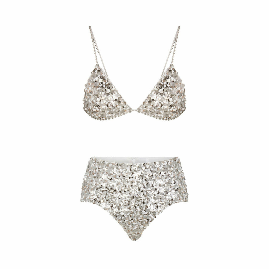 NOVELTY INTIMATES SEQUIN BRALETTE AND HIPSTER SET
