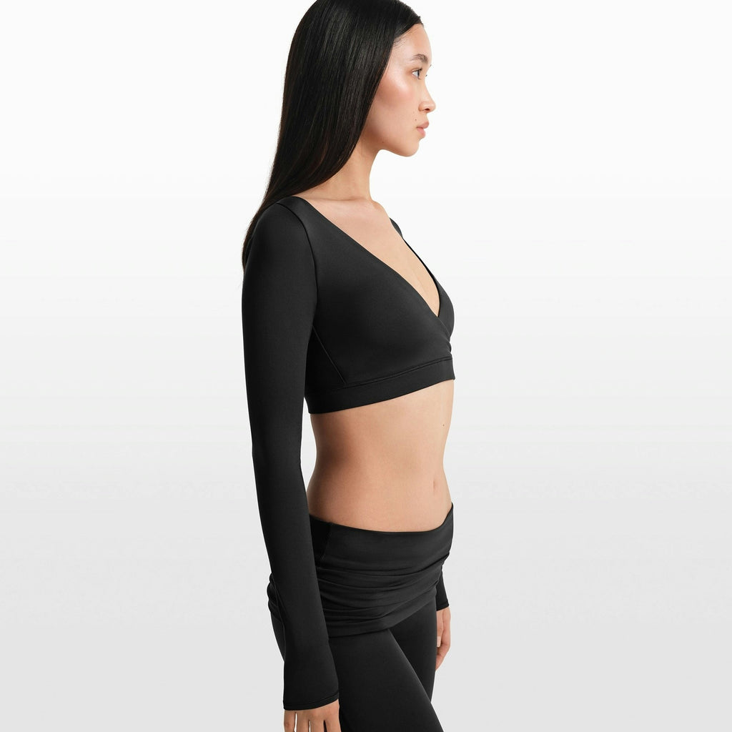 WRAP LONG SLEEVE CROPPED TOP
