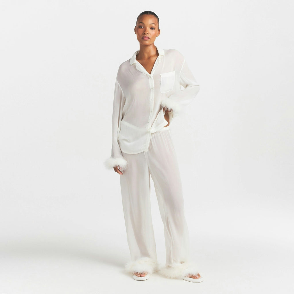 BRIDAL SLEEP FEATHER TRIM LONG SET