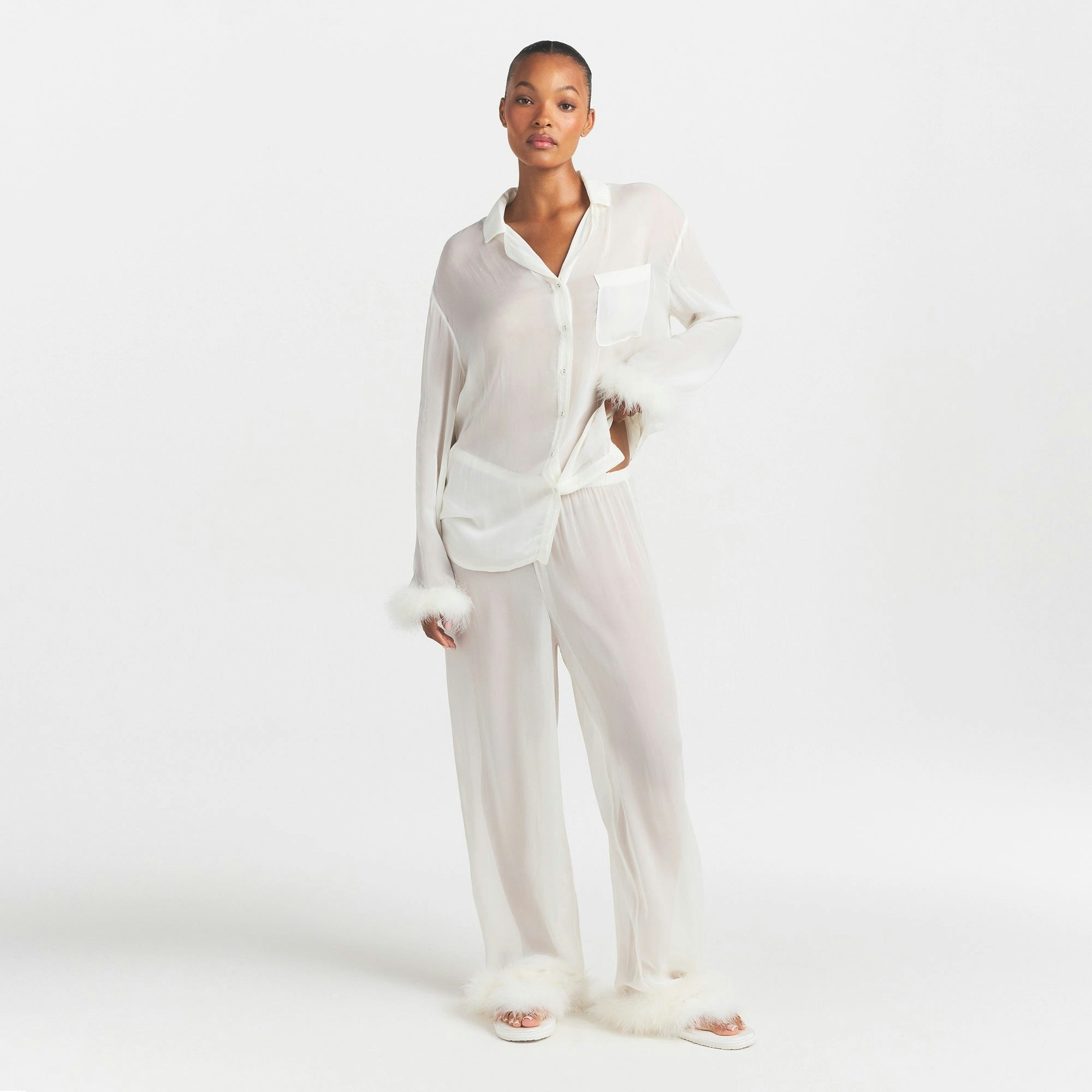 BRIDAL SLEEP FEATHER TRIM LONG SET