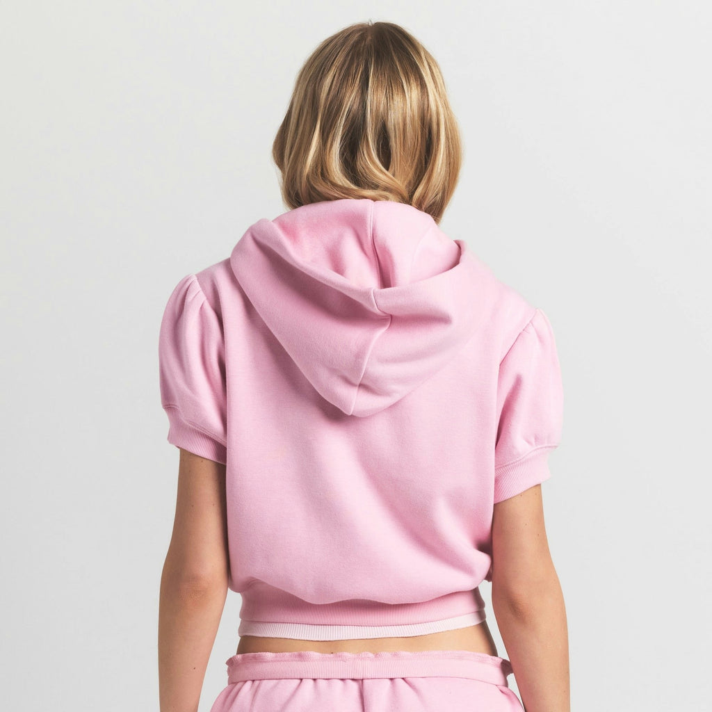 BUBBLE SLEEVE CROPPED ZIP UP