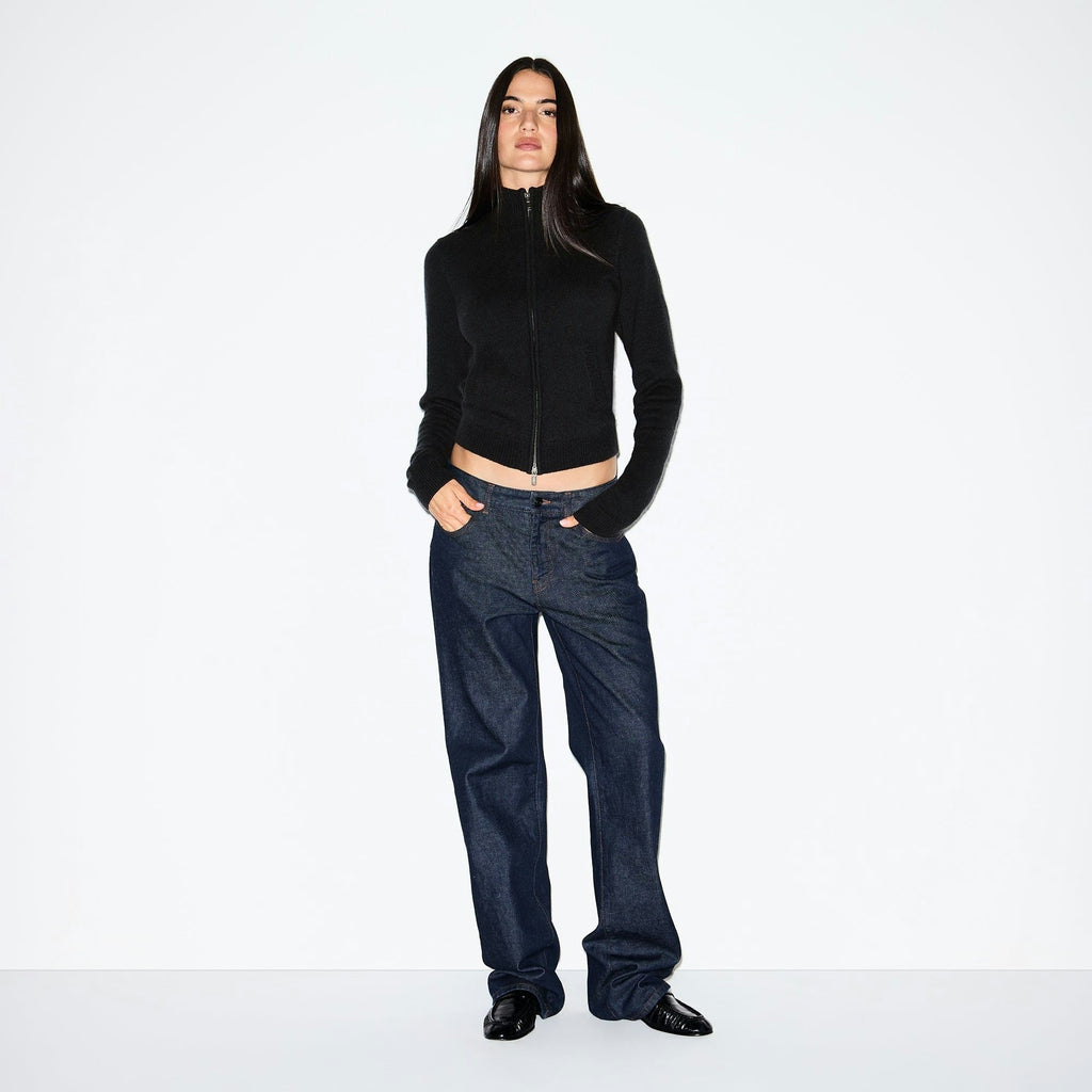 ZIP UP MOCK NECK SWEATER