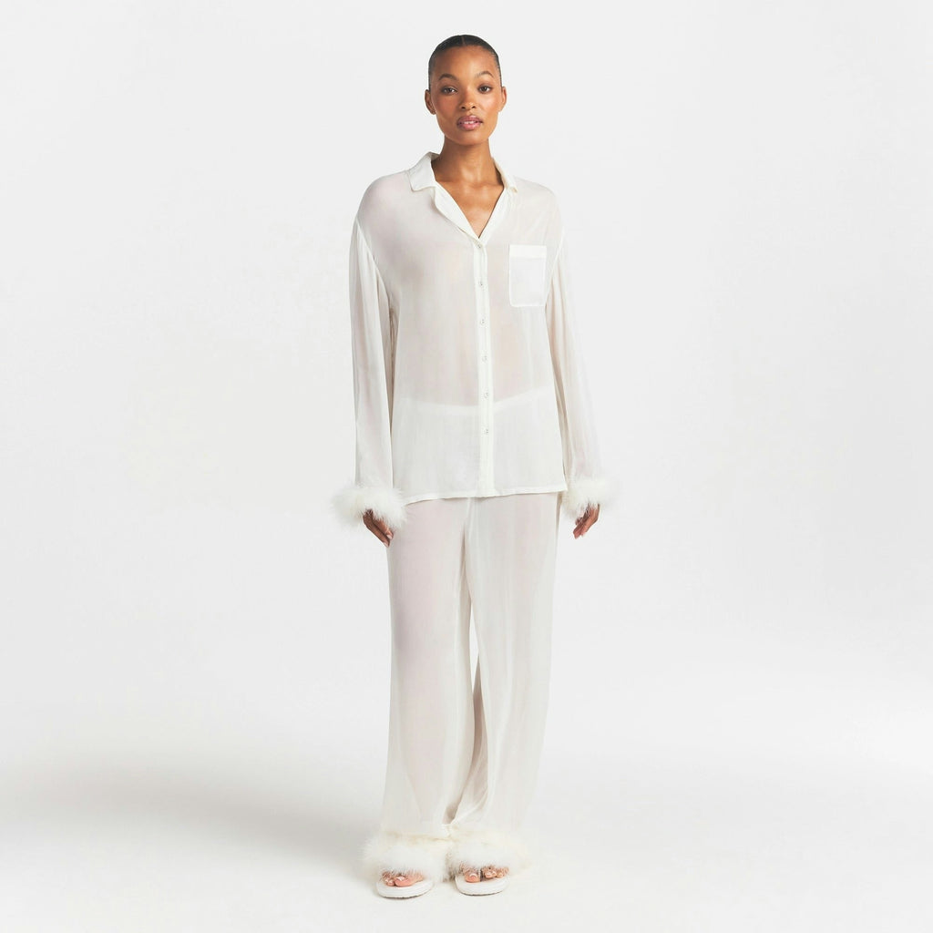 BRIDAL SLEEP FEATHER TRIM LONG SET