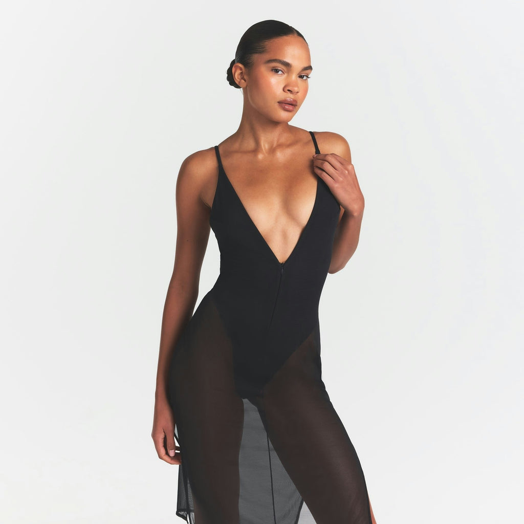 MESH PLUNGE MIDI DRESS