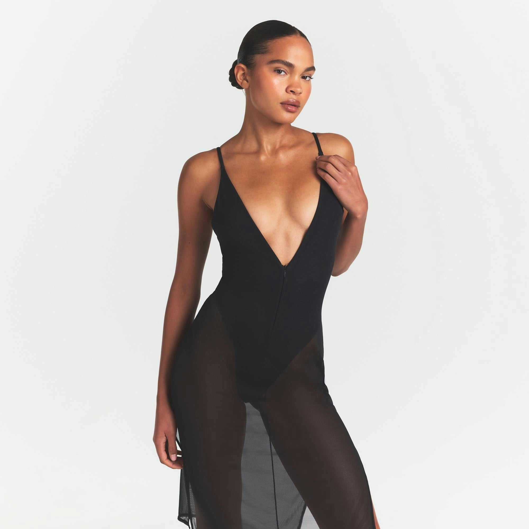 MESH PLUNGE MIDI DRESS
