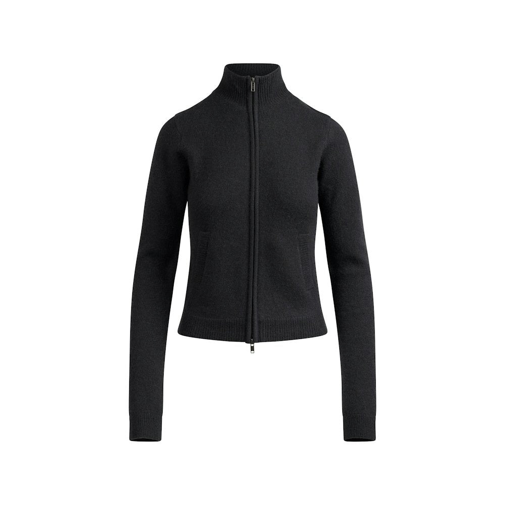 ZIP UP MOCK NECK SWEATER