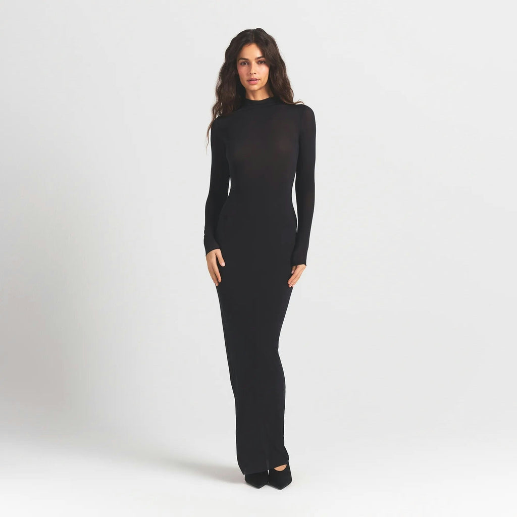 MOCK NECK LONG SLEEVE LONG DRESS