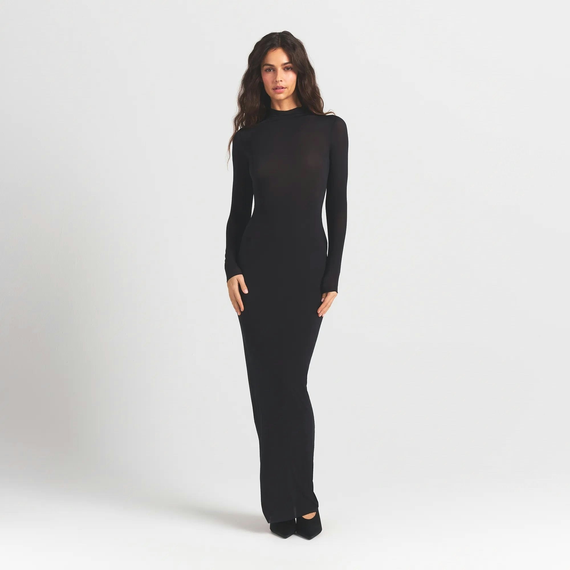 MOCK NECK LONG SLEEVE LONG DRESS