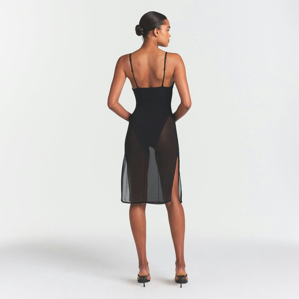 MESH PLUNGE MIDI DRESS