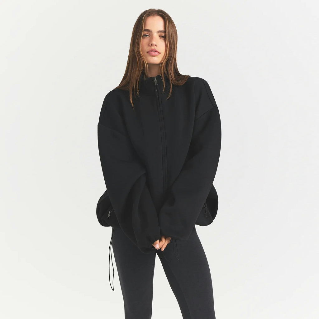 NEOPRENE OUTERWEAR OVERSIZED MOCK NECK JACKET