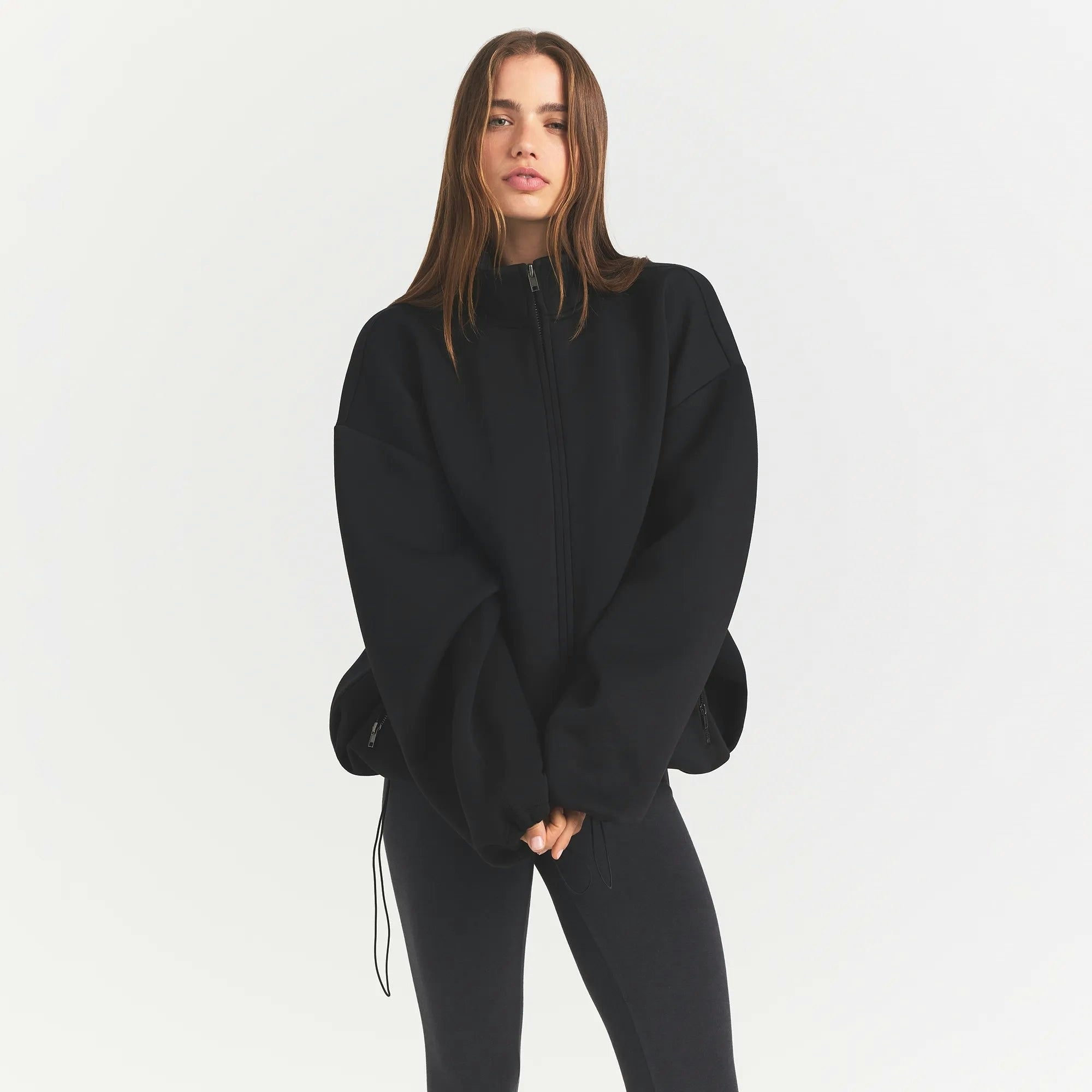 NEOPRENE OUTERWEAR OVERSIZED MOCK NECK JACKET