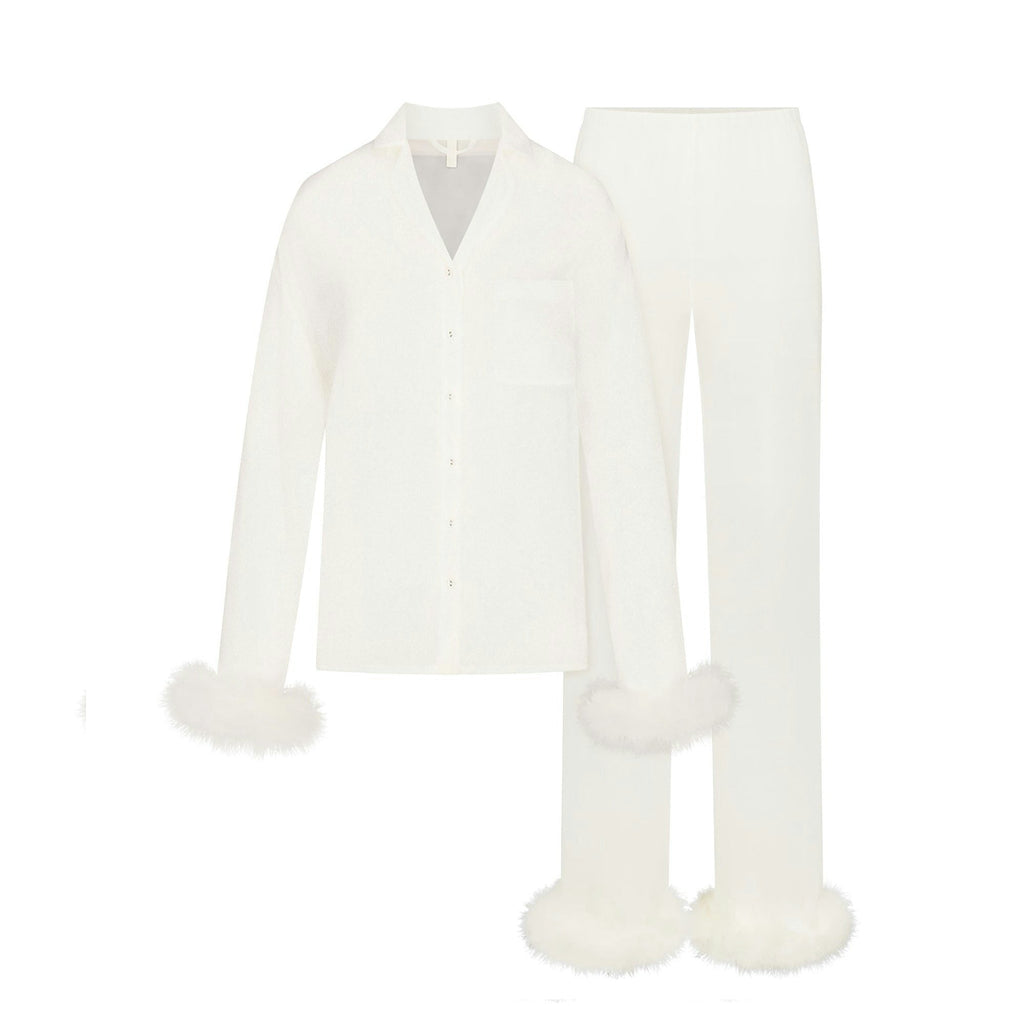 BRIDAL SLEEP FEATHER TRIM LONG SET