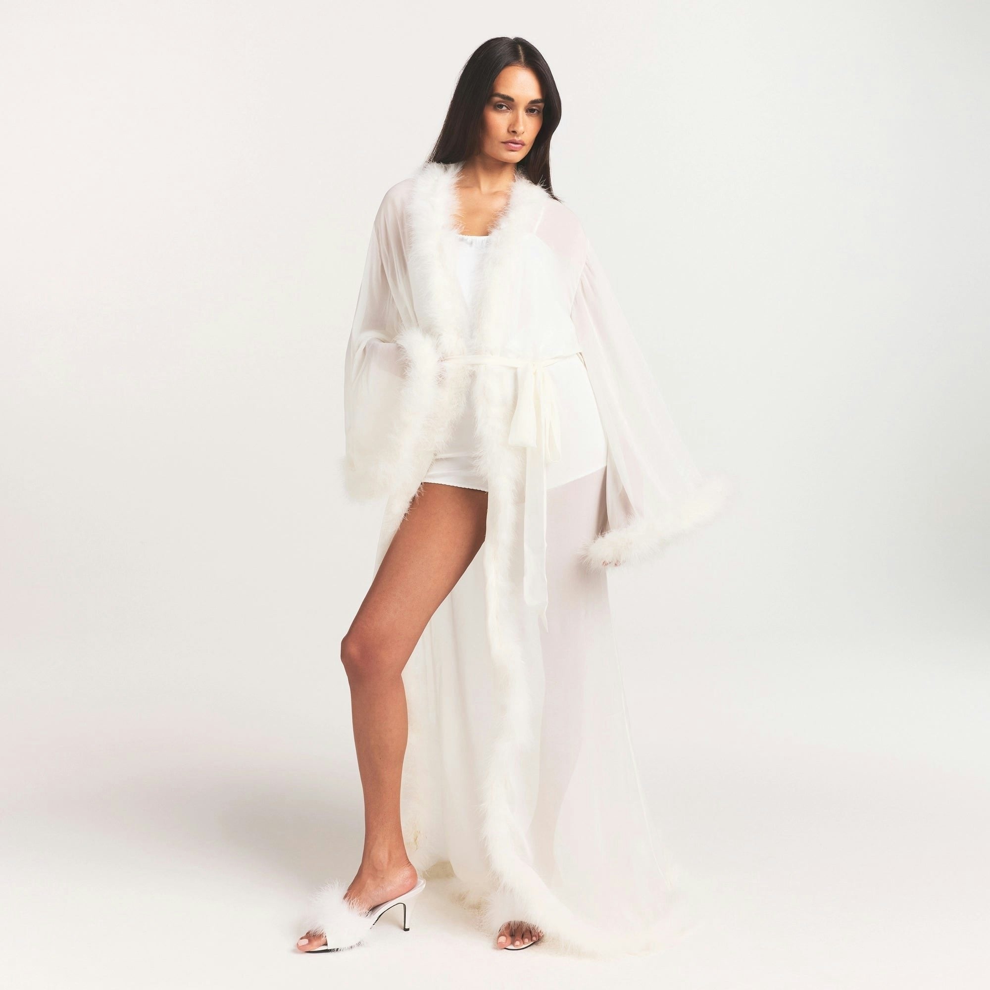 BRIDAL SLEEP FEATHER TRIM LONG ROBE