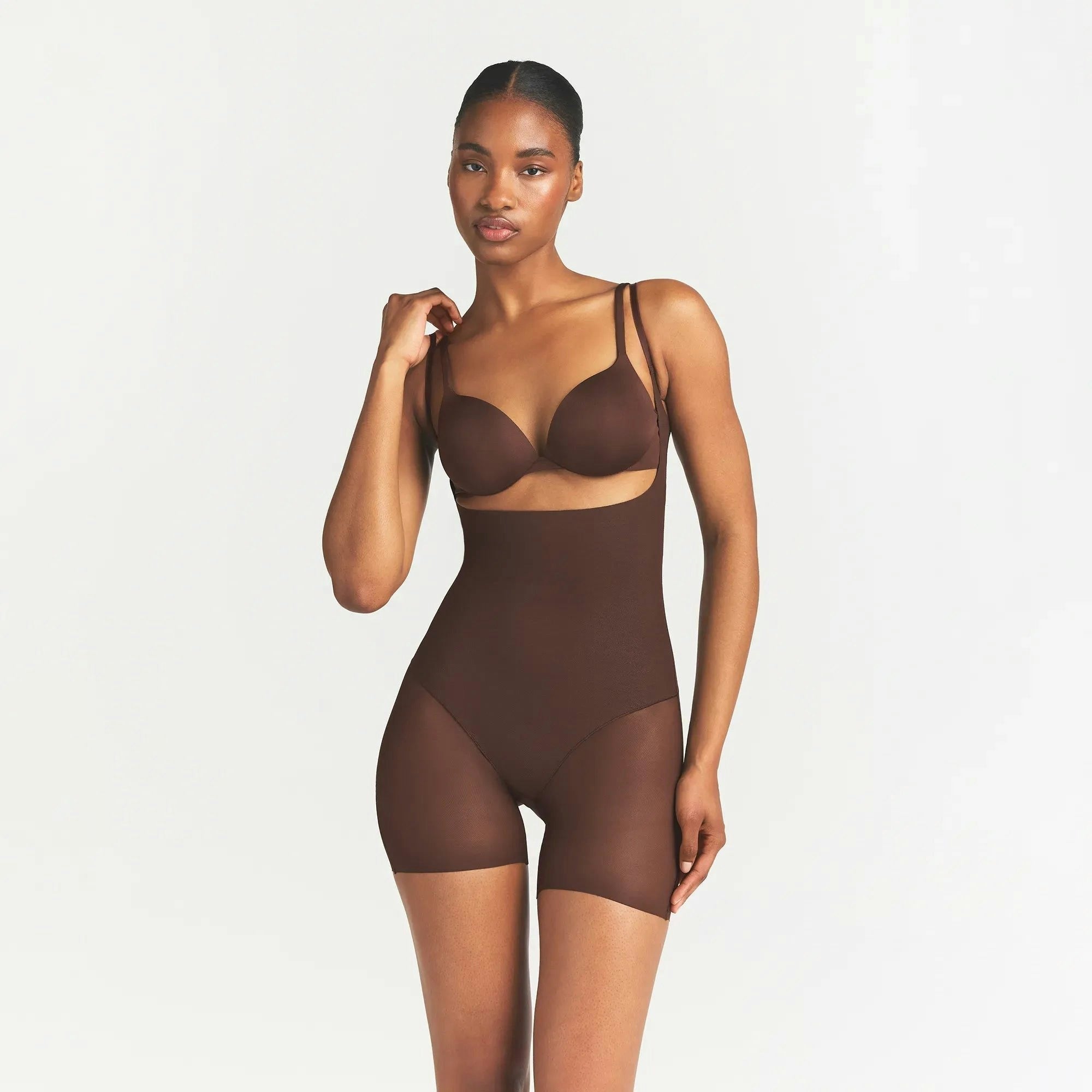 CORE SCULPT BACK SMOOTHING OPEN BUST MID THIGH BODYSUIT