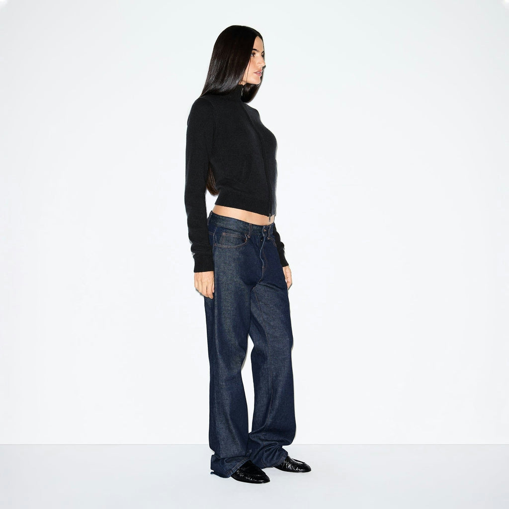 ZIP UP MOCK NECK SWEATER