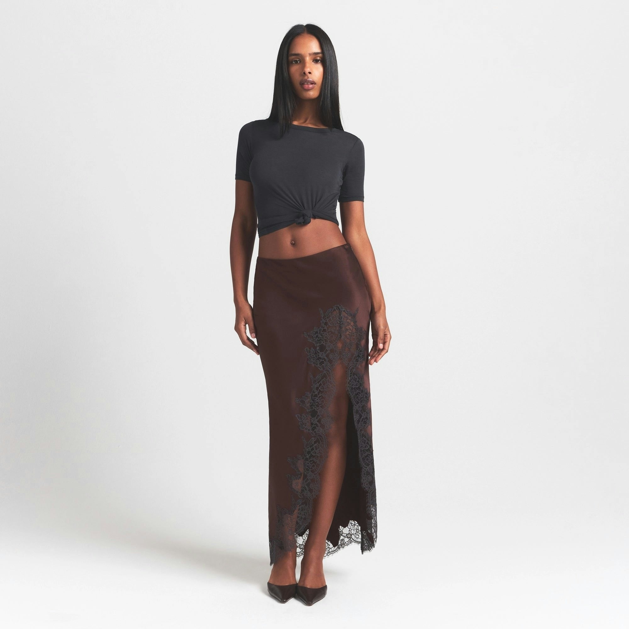 LACE SLIP MIDI SKIRT
