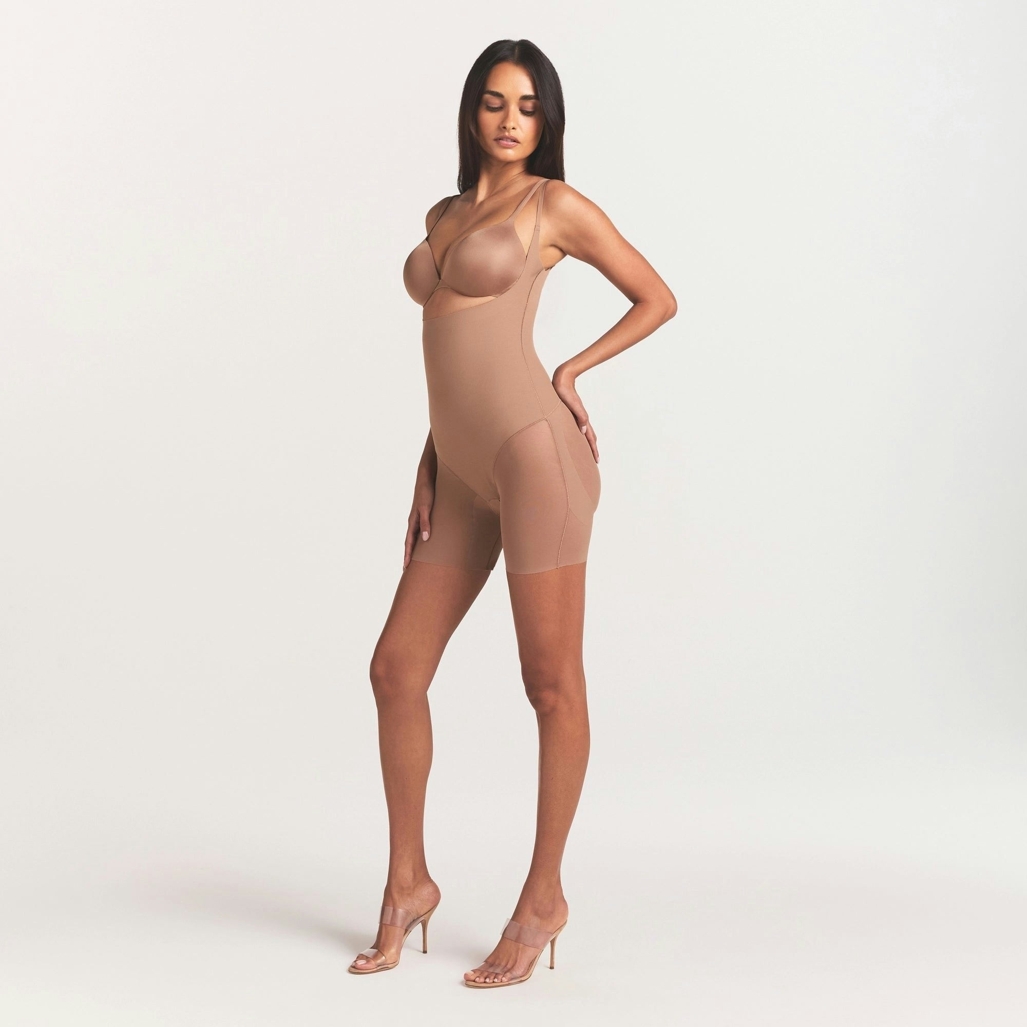 CORE SCULPT BACK SMOOTHING OPEN BUST MID THIGH BODYSUIT