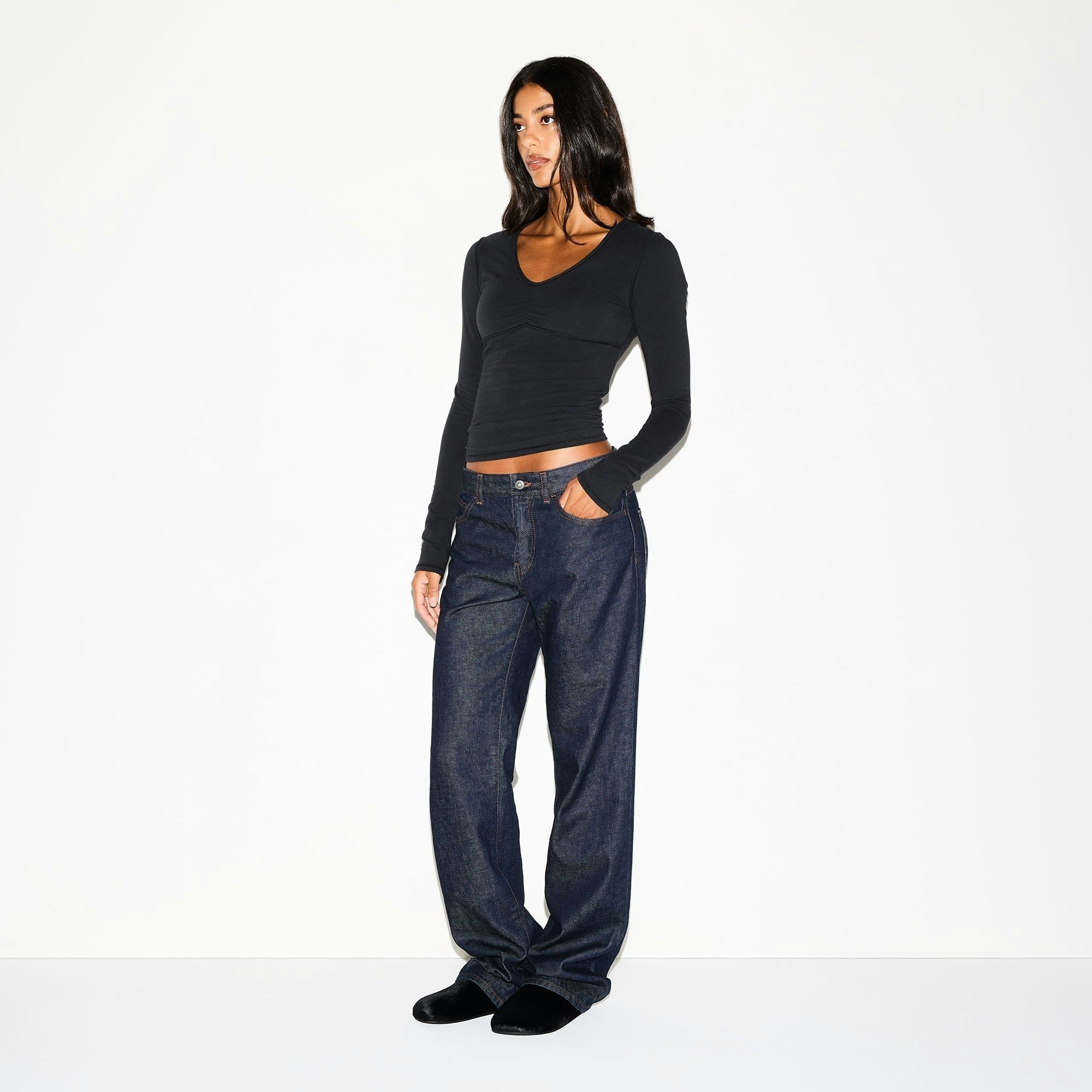SHIRRED BUST LONG SLEEVE