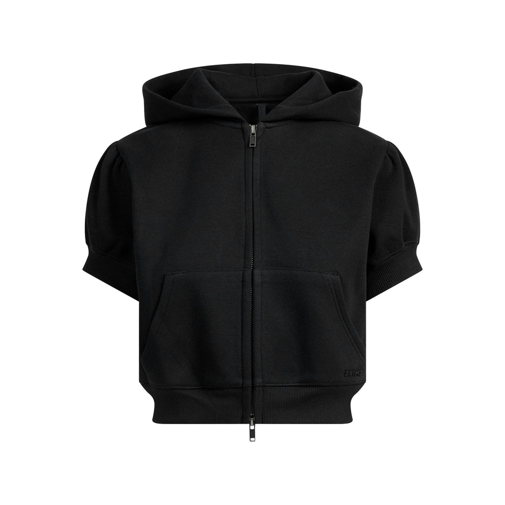 BUBBLE SLEEVE CROPPED ZIP UP