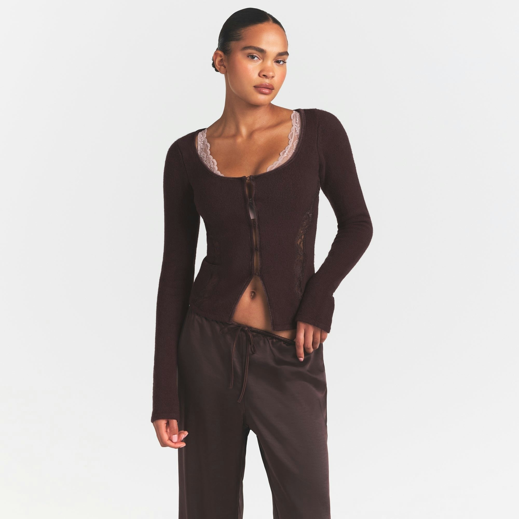 LACE KNIT LONG SLEEVE CARDIGAN