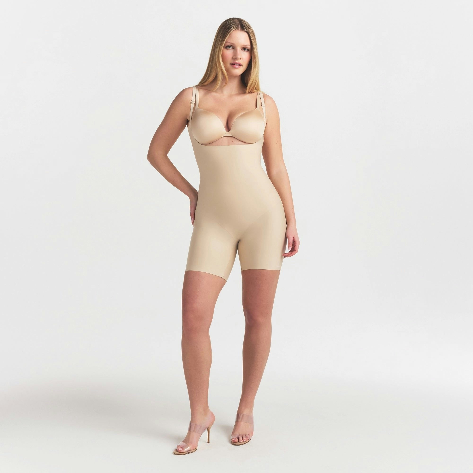 CORE SCULPT BACK SMOOTHING OPEN BUST MID THIGH BODYSUIT