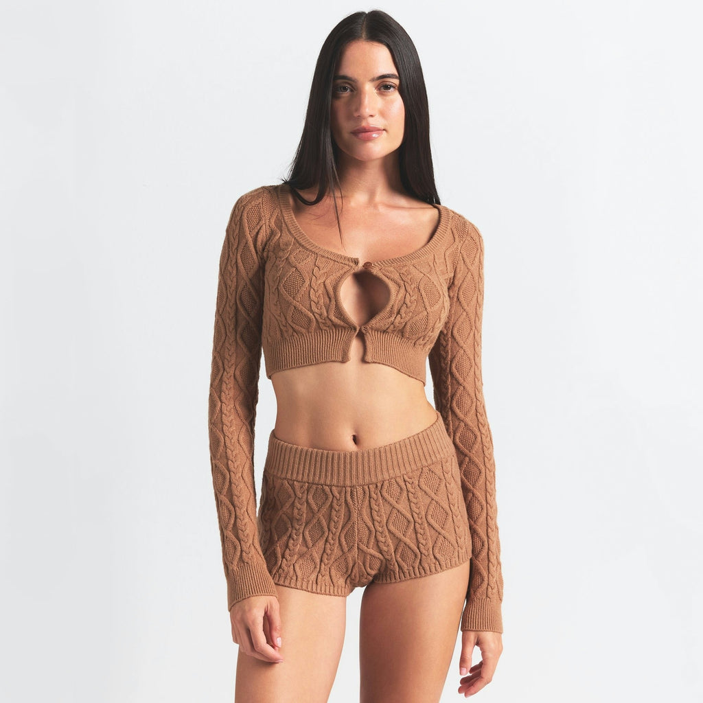 CABLEKNIT CROPPED CARDIGAN