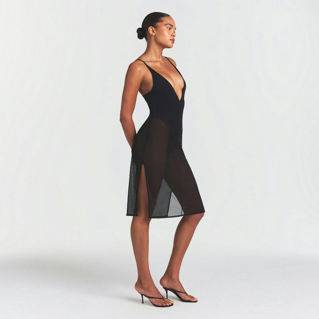 MESH PLUNGE MIDI DRESS