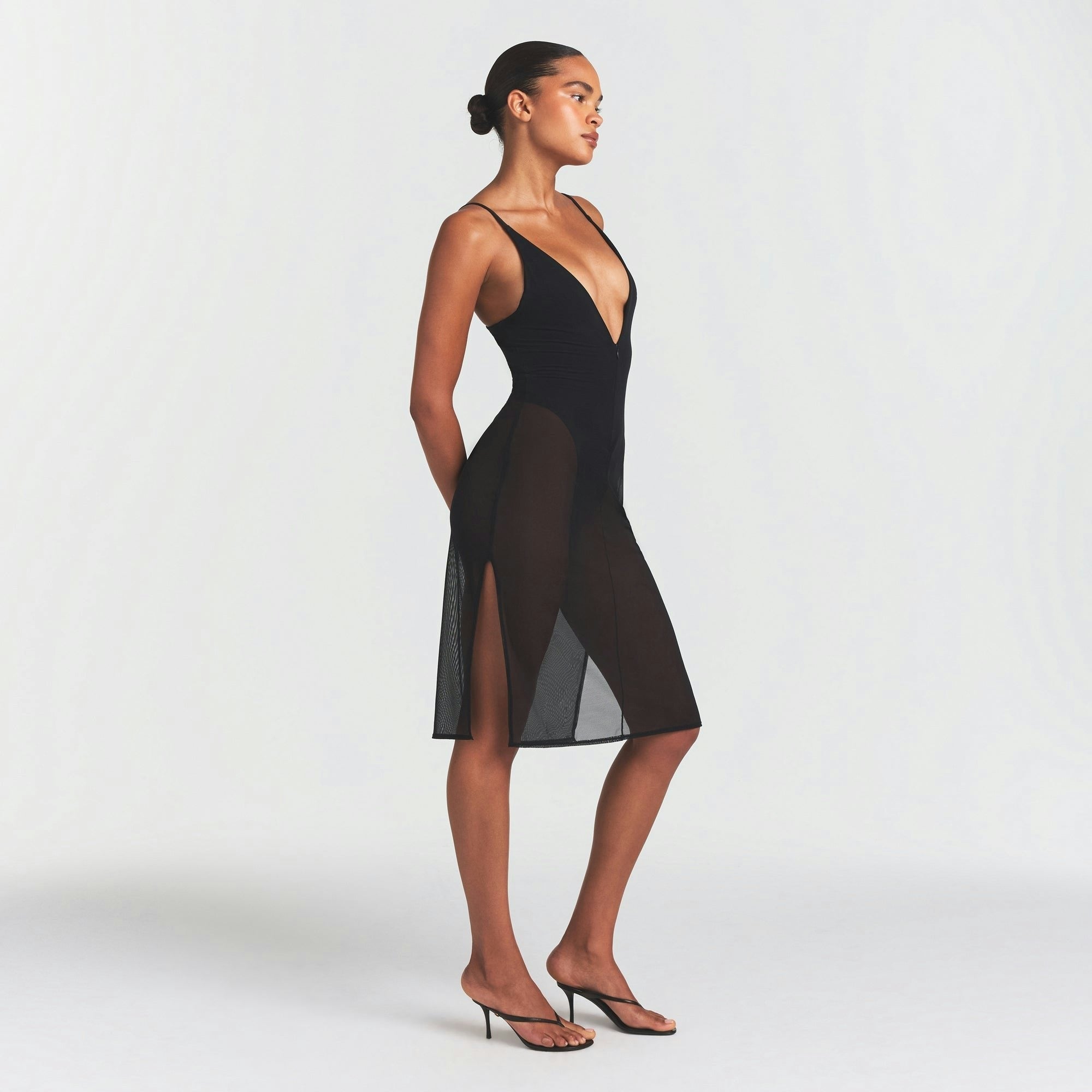 MESH PLUNGE MIDI DRESS