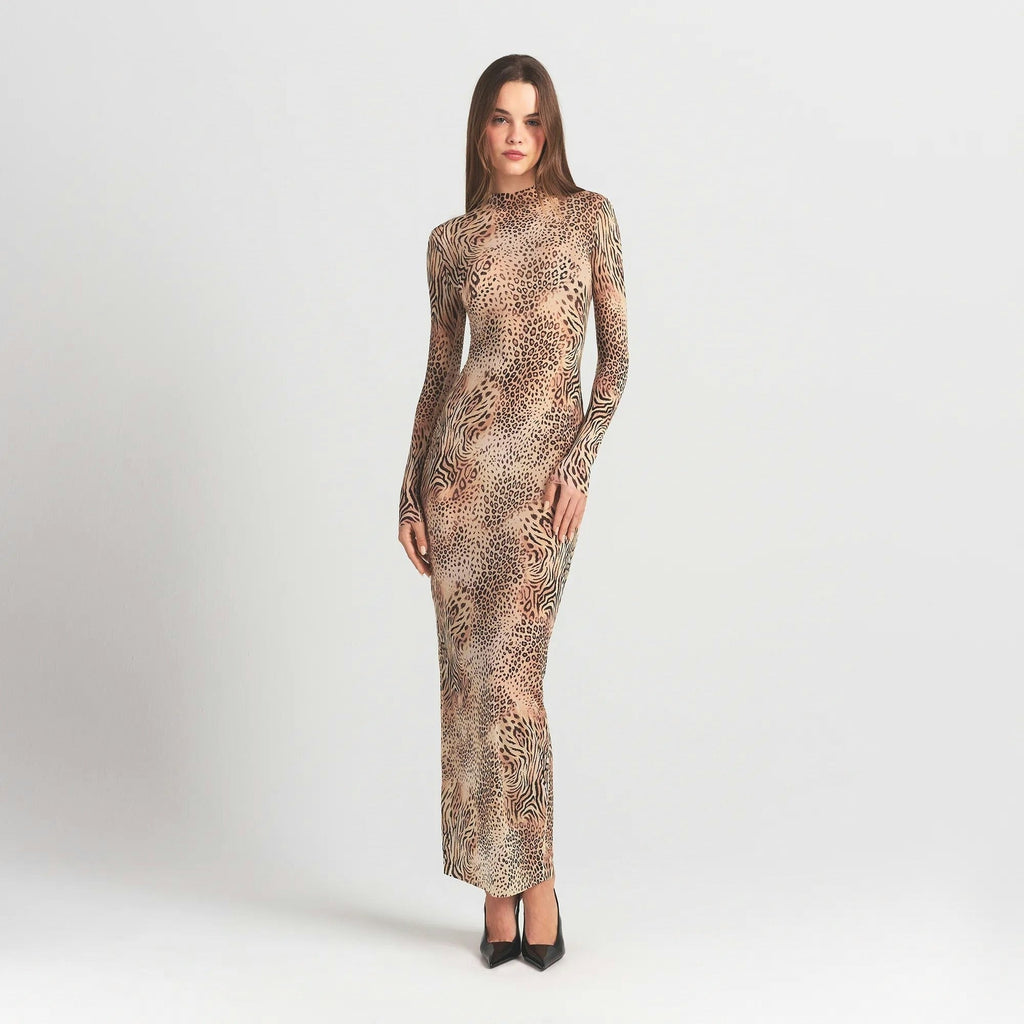 MOCK NECK LONG SLEEVE LONG DRESS